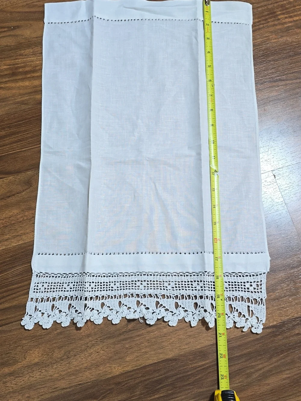 Pair Of Linen Embroidered Crochet Tea Towels